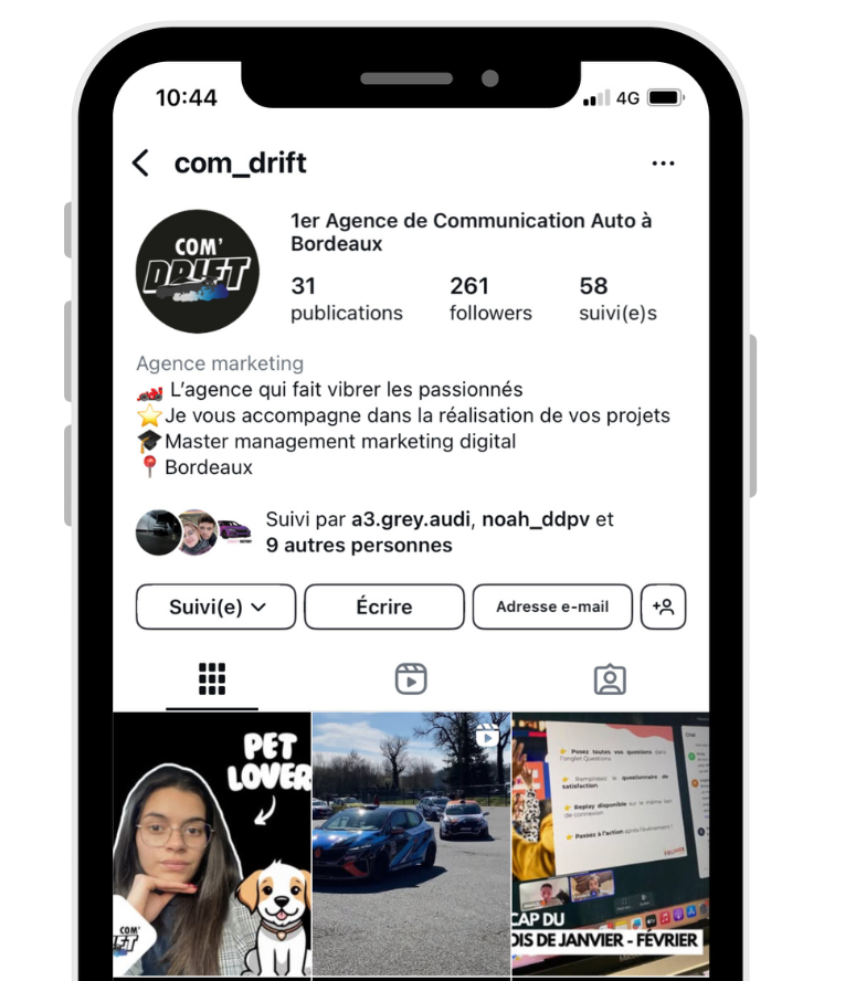 Instagram COM'DRIFT agence de communication auto à Bordeaux